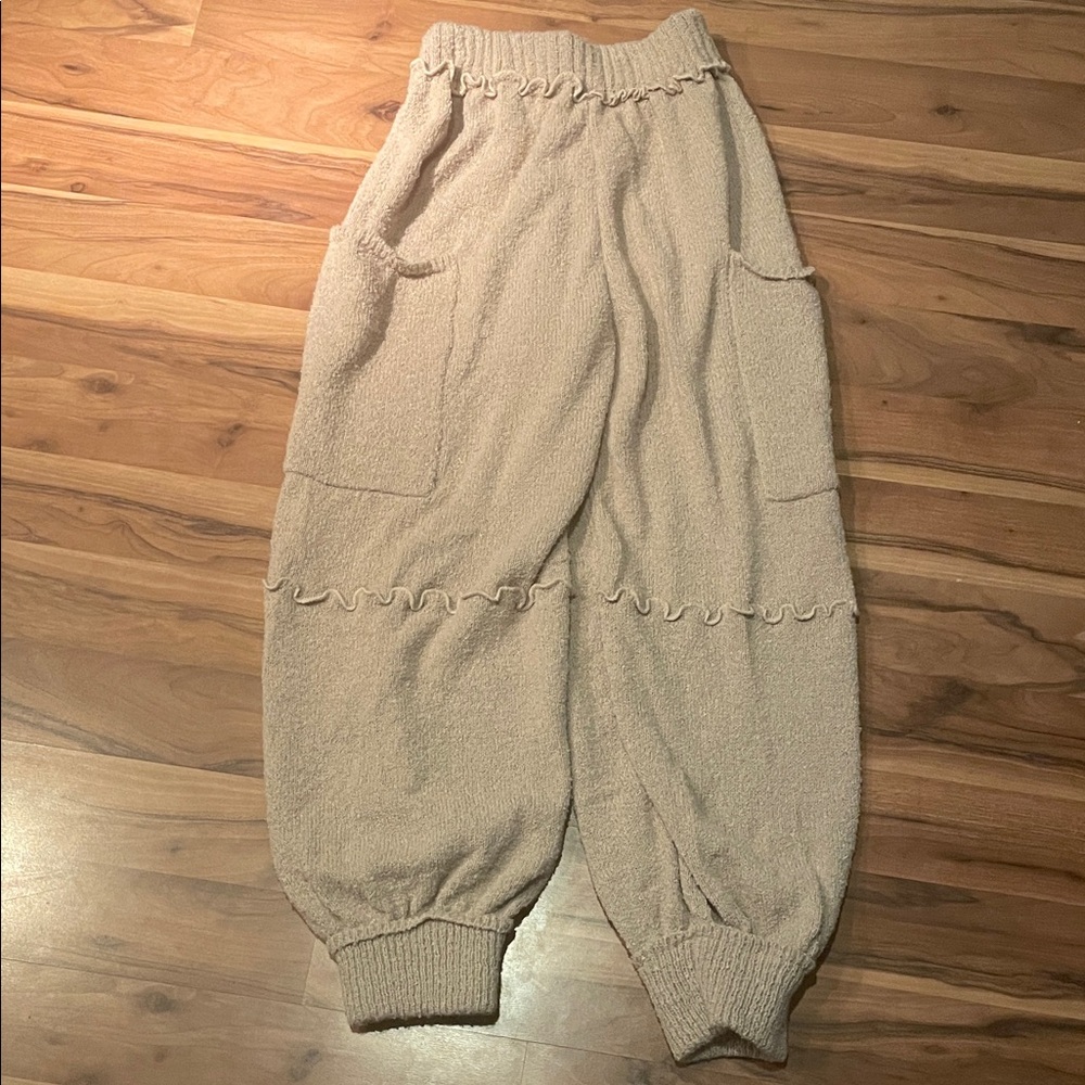 Brand NEW Bohemela BOHO Baggy Women's Taupe Knit Joggers | Cozy Oversized Sweats - Picture 4 of 7
